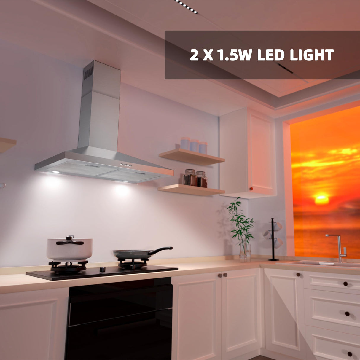 FIREGAS Range Hood 30 Inch, Stainless Steel Wall Mount Kitchen Hood 450 CFM with 3 Speed Exhaust Fan, Ducted/Ductless Convertible, Stove Vent Hood for Kitchen with Aluminium Mesh and Charcoal Filters FIREGAS