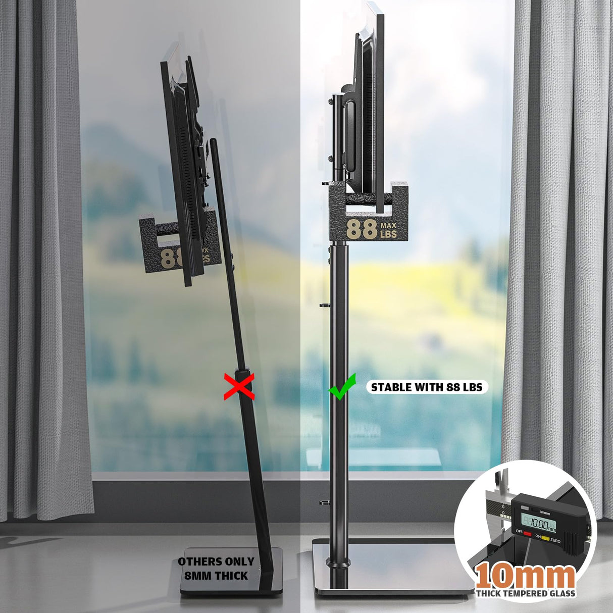 Universal Floor TV Stand with Mount 80 Degree Swivel Height Adjustable and Space Saving Design for Most 27 to 65 inch LCD, LED OLED TVs, Perfect for Corner & Bedroom HT1002B Hemudu