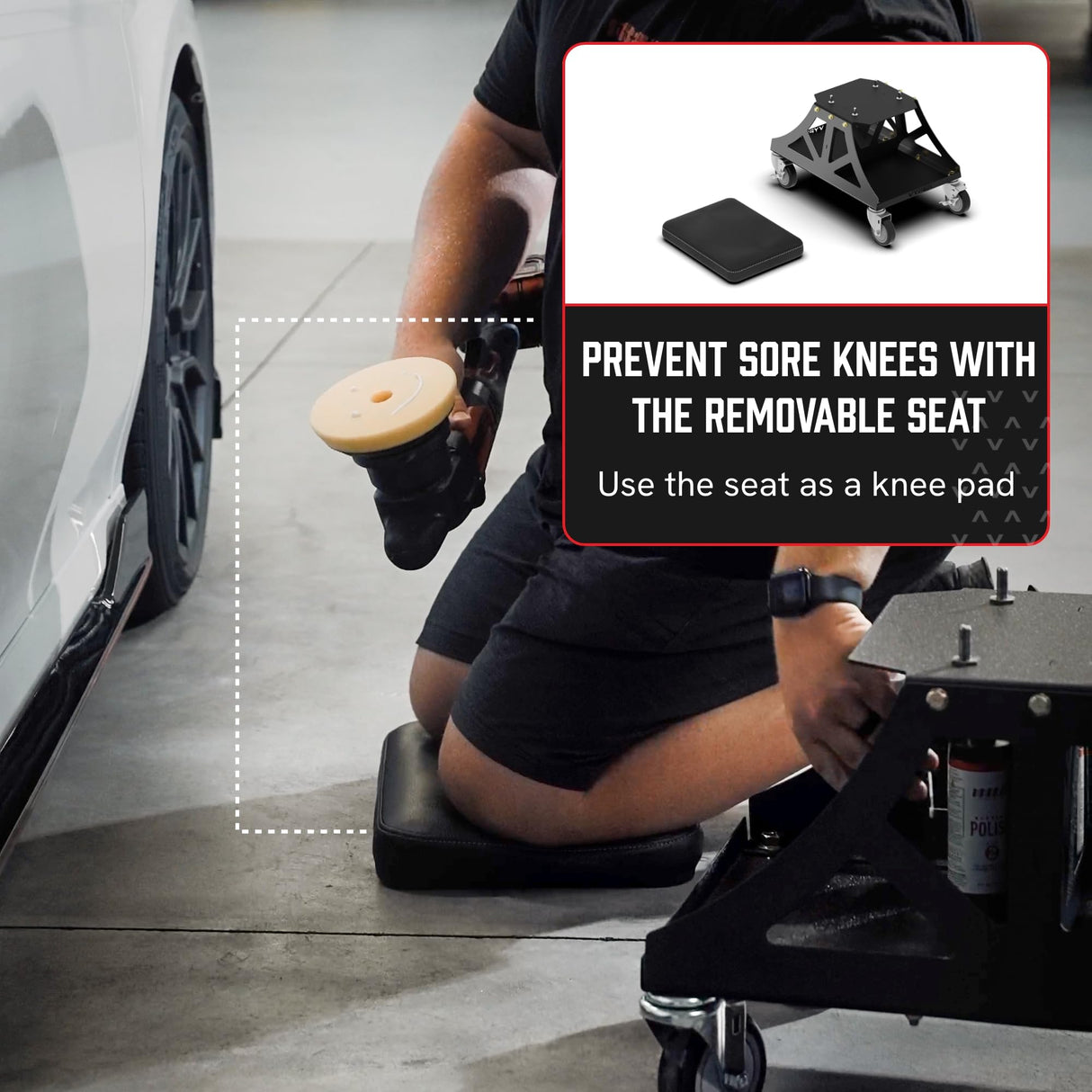 Vyper Low Pro Garage Stool with Removable Seat for Mechanics, Automotive, DIY - 400 lb Capacity Shop Chair, Rolling Shop Stool (Black Seat, Blue Frame) Vyper Industrial