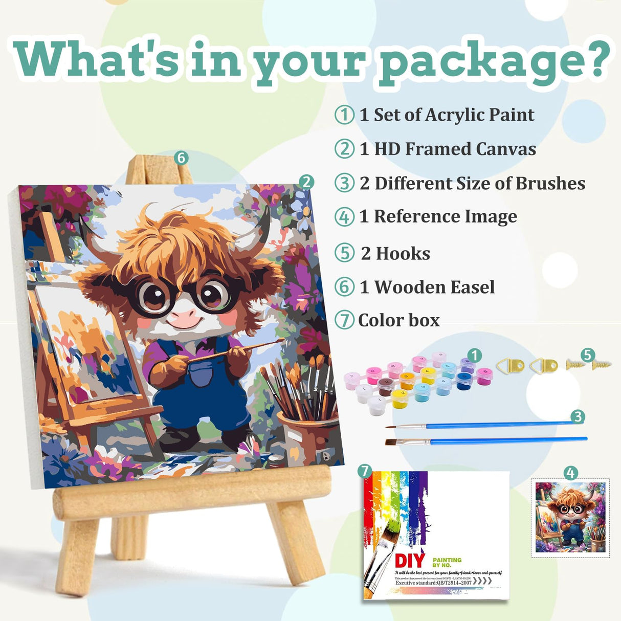 xcemhil Framed Paint by Numbers Kit for Kids and Adults, Paint by Numbers for Adults Cow, Cute Cow Kids Paint by Number Kits for Gifts and Home Decor 10x10in xcemhil