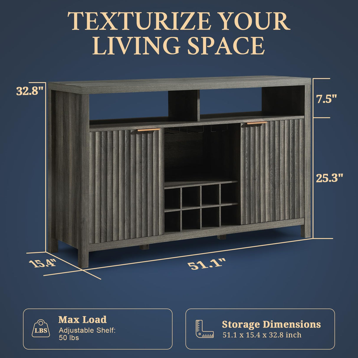 Oxford Wine Bar Cabinets with Storage - 51" Sideboard Buffet Cabinet for Home, 32.8" Tall Liquor Bar Cabinet for Kitchen (Midnight Oak) OAKHAM HOME