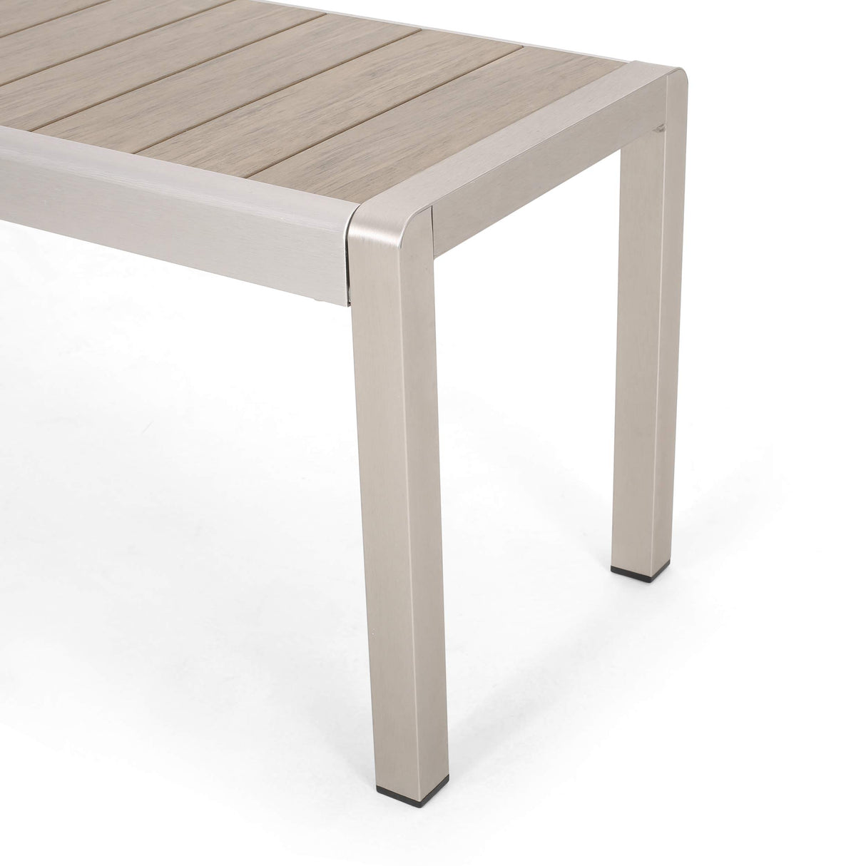Great Deal Furniture Odelia Outdoor Modern Aluminum Dining Bench with Faux Wood Seat, Natural and Silver GDFStudio