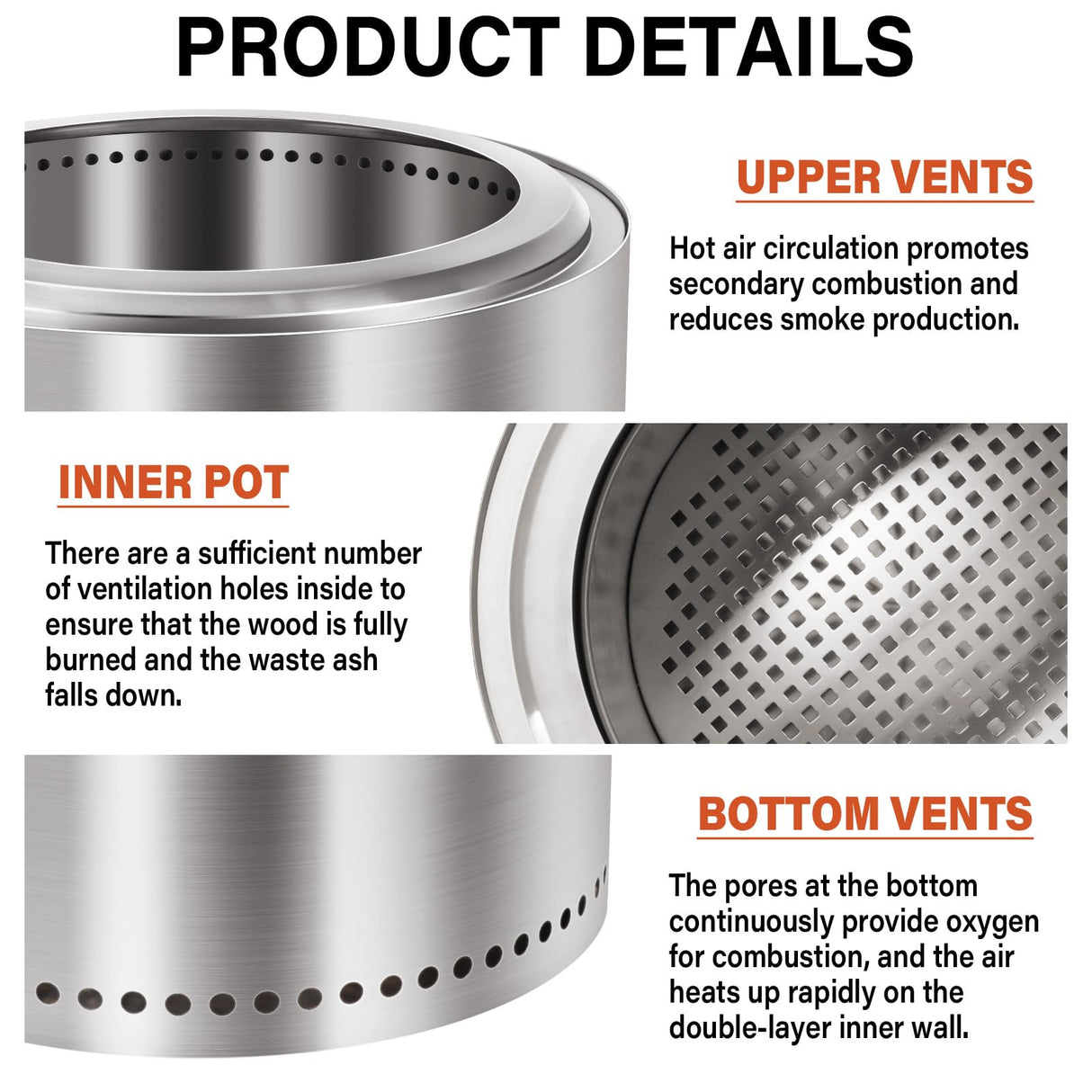 HGD 20 inch Smokeless Firepit Outdoor, Stainless Steel Fire Pit, Smokeless Fire Pit for Outside with Carry Bag for Camping Backyard Patio Garden Picnic HGD