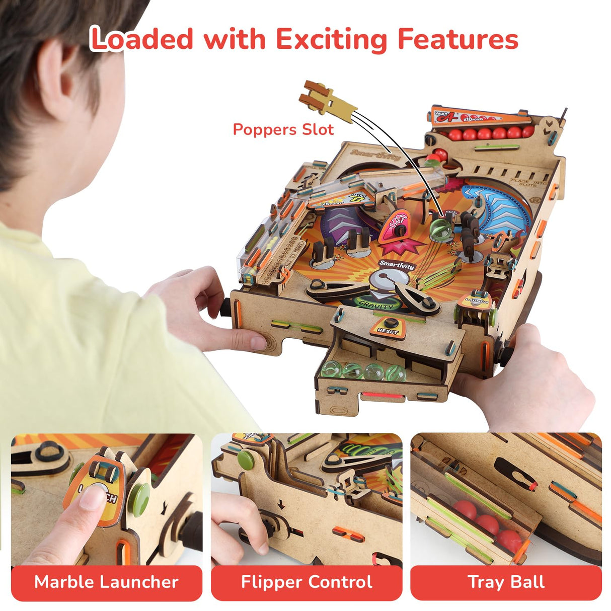 Smartivity Pinball Machine Toy for Kids Ages 8-14 Years old | Global Award Winning Arcade Game| Cool Birthday Gifts Ideas for Boys & Girls| DIY STEM Toys for 8,10,11,12,13,14I Wooden Engineering Games Smartivity