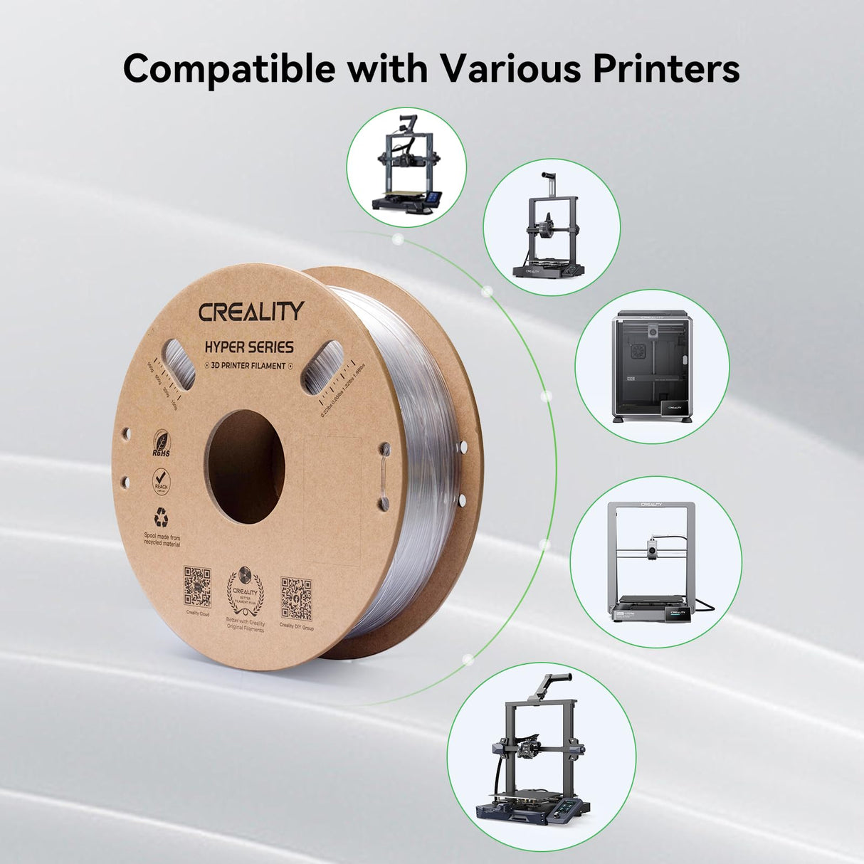 Creality Hyper PETG Filament 1.75mm for K1 Max, 3D Printer Filament Designed for High Speed 30-600mm/s, 1kg(2.2lbs)/Spool Gray PETG Filament, Dimensional Accuracy +/- 0.03 mm, Fits for 3D Printers Creality