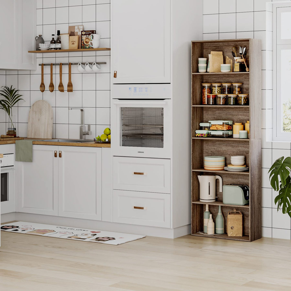 FOTOSOK 6-Tier Oak Open Bookcase – Stylish Freestanding Storage for Living Room, Bedroom & Office FOTOSOK