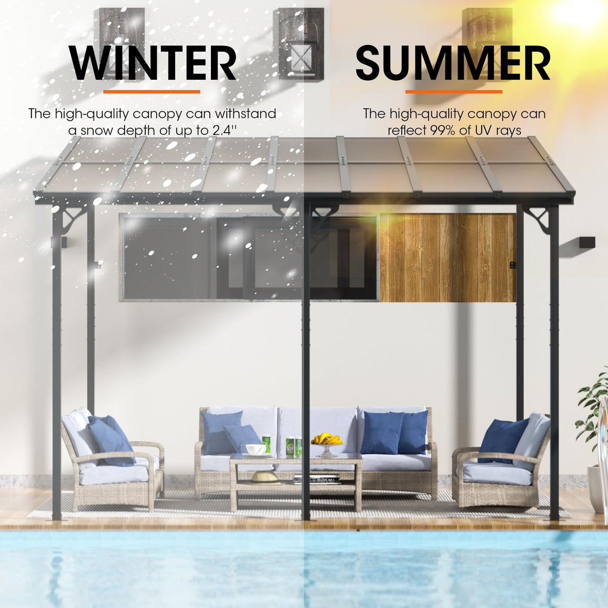 Aoxun 10’x 14’ Gazebo, Wall Mounted Gazebos Pergola on Clearance, Outdoor Patio, Gazebo Awnings with Sloped Roof, for Porch, Deck, Backyard Aoxun