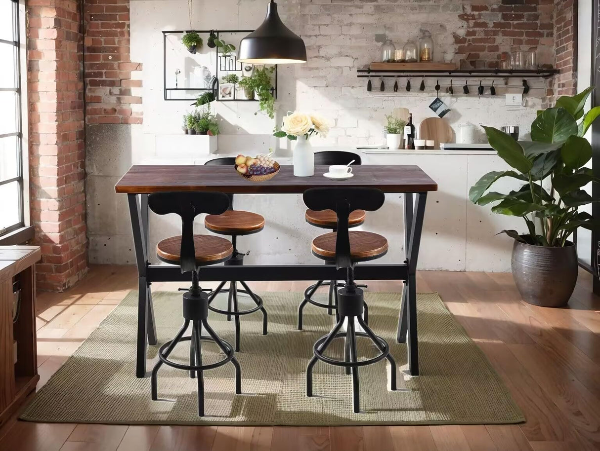 LOKKHAN 47.24" Rustic Brown Bar Table with Industrial Black Metal Frame - Perfect for Small Spaces LOKKHAN