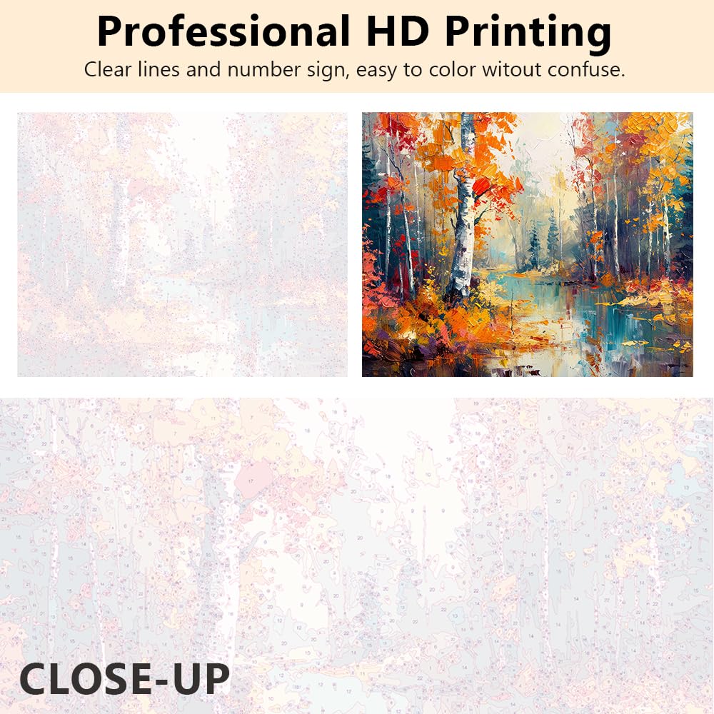 Paint by Numbers for Adults Birch Forest in Autumn Season Paint by Numbers Kit for Adults Canvas Forest Paint by Numbers Oil Hand Painting Art Crafts Flameless Oil Painting Kits 16x20 Inch Frame Rebotipy