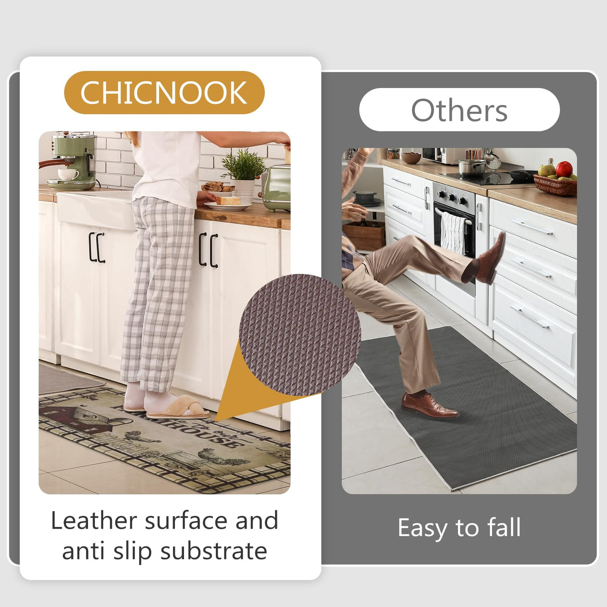 CHICNOOK PVC Farmhouse Kitchen Rugs Anti Fatigue 3 Piece, Washable Non-Skid Kitchen Mat, Farmhouse Rooster Kitchen Floor Mat, Cushioned Kitchen Floor Mats, Size 18'' x 30''+18" x 48"+18" x 60" CHICNOOK