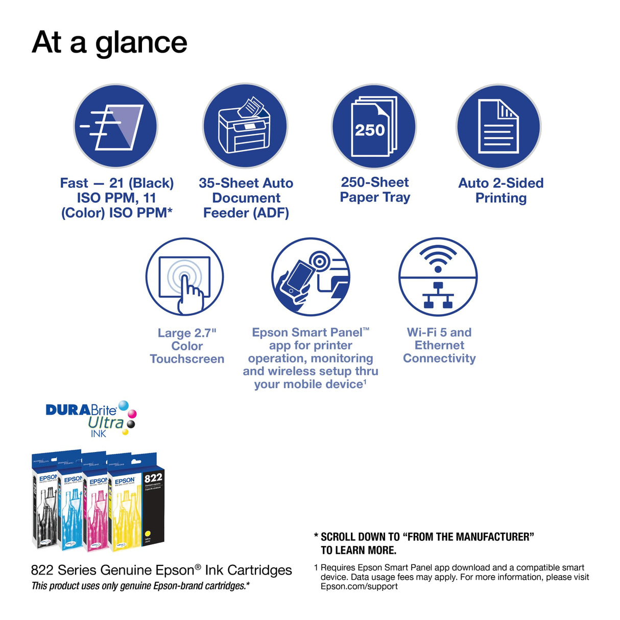 Epson WorkForce Pro WF-3820 Wireless All-in-One Printer with Auto 2-sided Printing, 35-page ADF, 250-sheet Paper Tray and 2.7" Color Touchscreen, Works with Alexa Epson