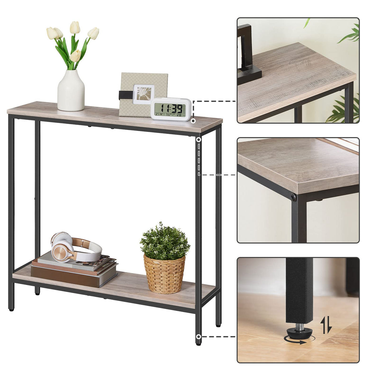 HOOBRO 29.5 Inches Console Table, Narrow Entryway Table with Shelves, Small Sofa Table, Side Table, Display Table, for Hallway, Living Room, Bedroom, Foyer, Greige and Black BG22XG01 HOOBRO