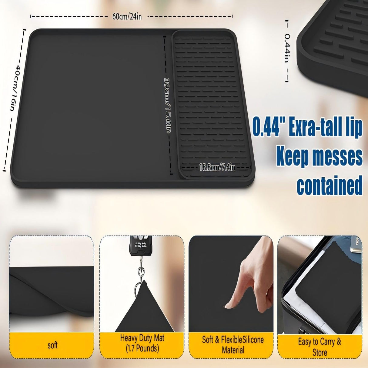 2024 New Silicone Coffee Mat with Convex Edge,24''x16''Coffee Bar Mat Easy to Clean, Coffee Bar Accessories Fits Under Coffee Makers, Coffee Pots,ice Makers and kitchen Countertops or Dish Racks beenxmyy