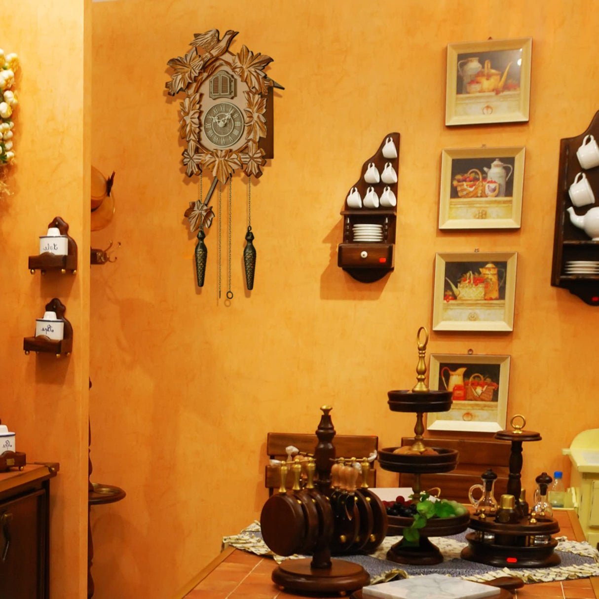 TIMEGEAR Cuckoo Clock with Night Mode, Hand Carved Decorations and Swinging Pendulum (Brown) TIMEGEAR