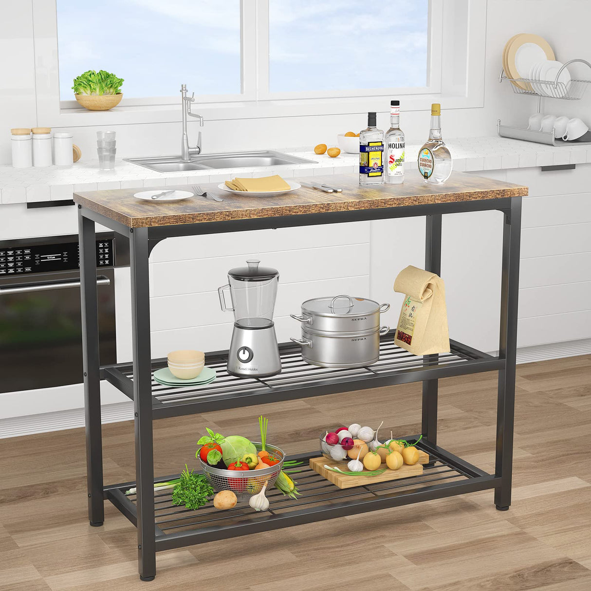 Ecoprsio Small Console Table, Sofa Table with Double Mesh Shelves, Industrial Entryway Table for Entryway, Hallway, Foyer, Front Hall, Sofa Couch, Living Room, Bar, Kitchen, 32 Inch, Rustic Ecoprsio