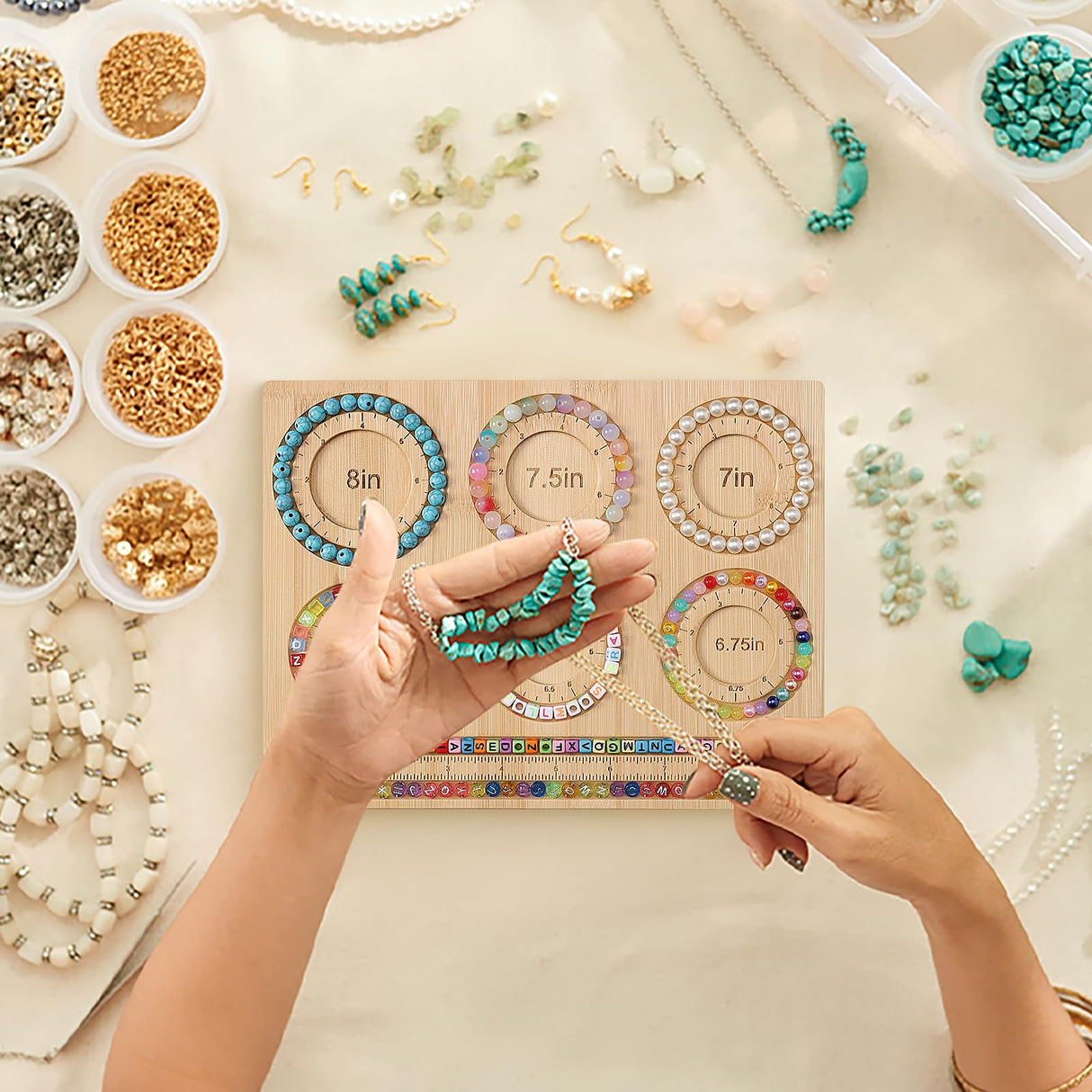 Petoysoso Bead Board for Jewelry Making, Bamboo Beading Board for Jewelry Bracelet Making, DIY Bracelet Bead Board Petoysoso