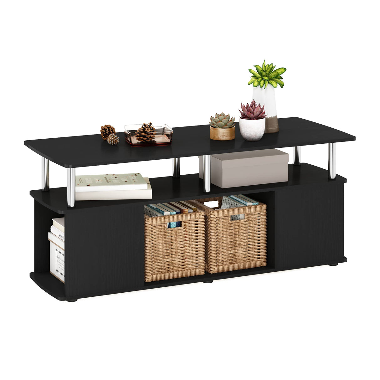Furinno Jaya Coffee Table, Coffee Table with Storage Shelf, Center Table with Bottom Shelf, for Living Room, Dark Americano Furinno