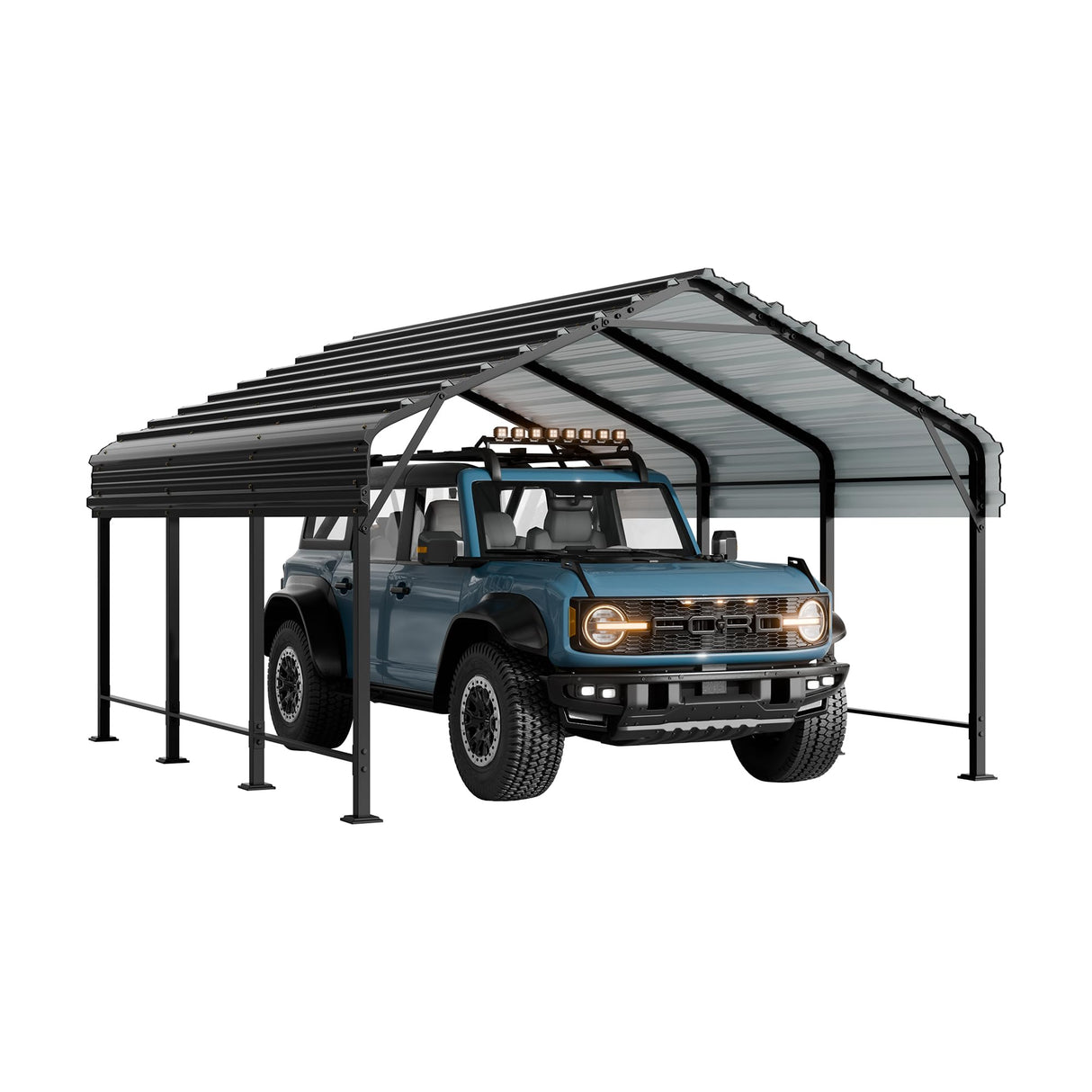 Walsunny Metal Carport 12x15 FT Heavy Duty Carport Canopy with Enhanced Base, Outdoor Car Shelter with Galvanized Steel Roof and Frame Garage for Truck, SUV, Boat, Gray Walsunny