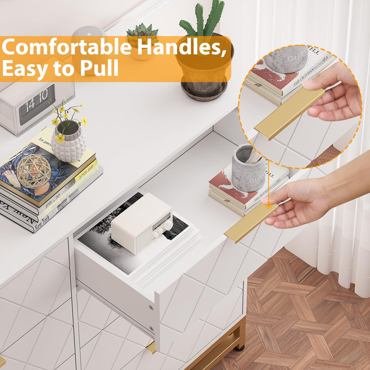 Patikuin 8 Dresser for Bedroom Wooden with 8 Drawer, Chest of Drawers Wide Dresser with Metal Handle, White Dresser for Bedroom,Living Room,Hallway and Entryway Patikuin