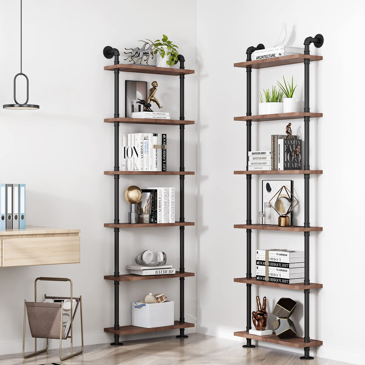 BOSURU Industrial Pipe Bookshelves Rustic Wood Ladder Bookshelf, Industrial Pipe Shelf for Living Room Decor and Storage,Bookcase(Only One Shelf) BOSURU