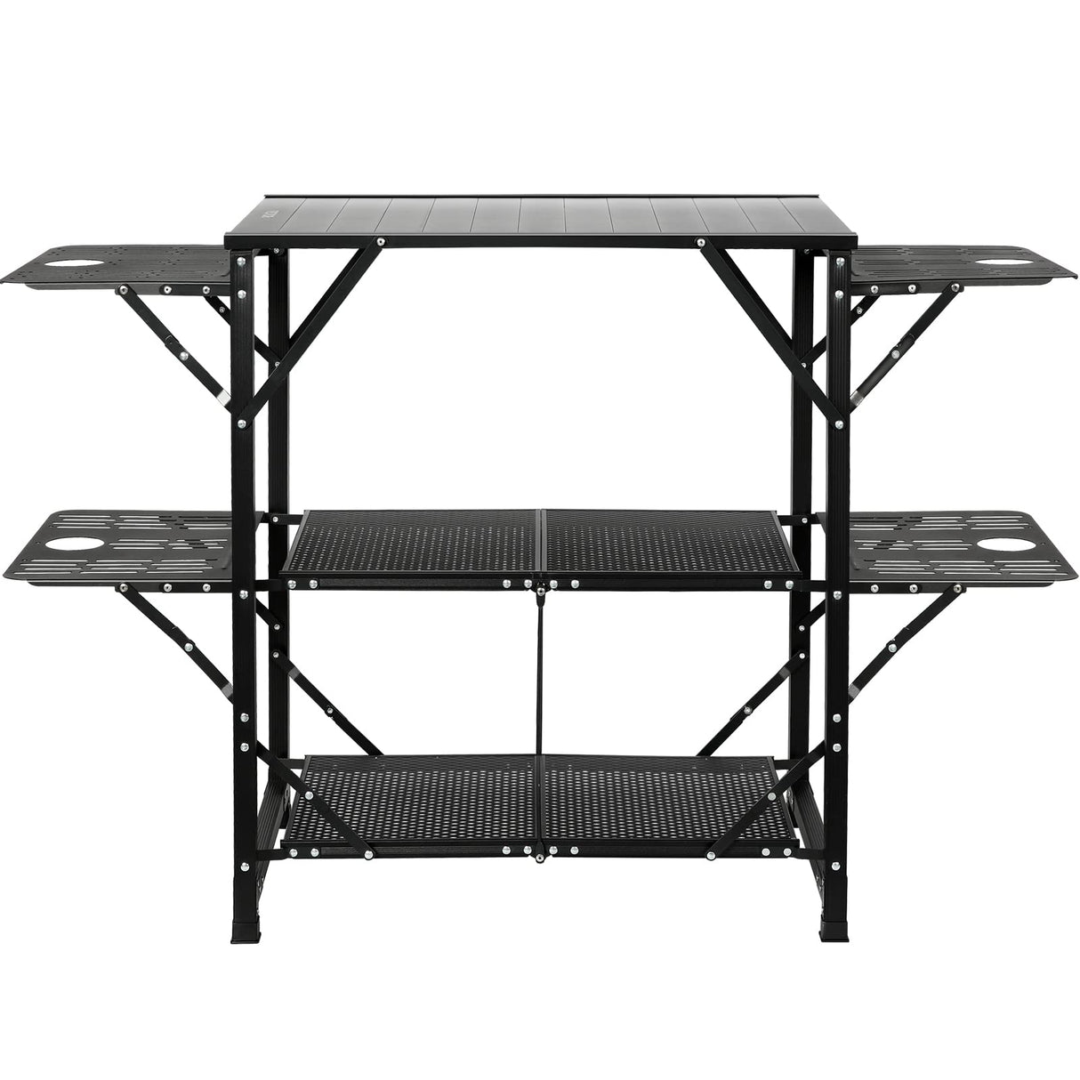 VEVOR Camping Kitchen Table, Aluminum Folding Portable Outdoor Cook Station with 4 Iron Side, 2 Shelves & Carrying Bag, Quick Installation for Picnic BBQ Beach Traveling VEVOR