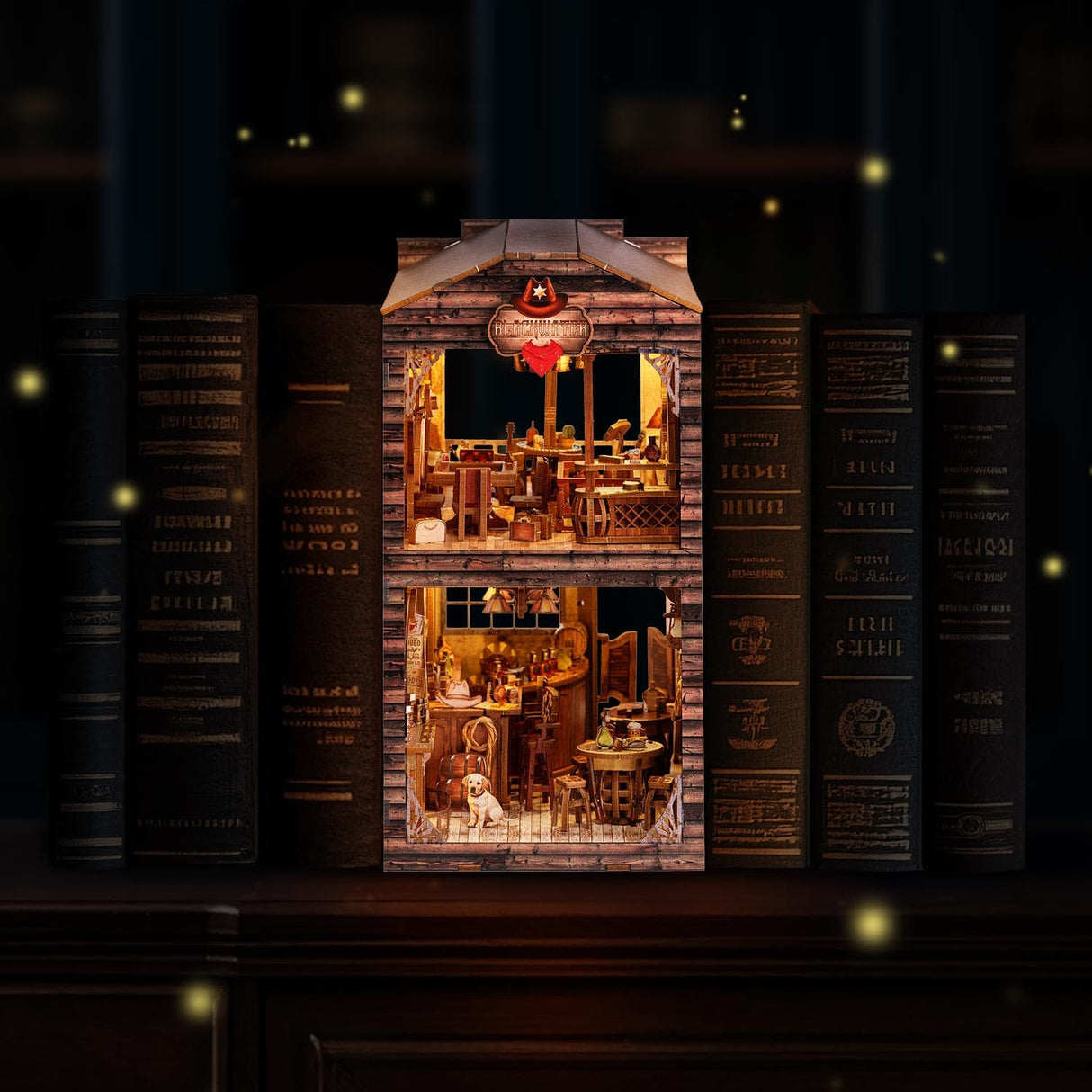 Wondyland Book Nook Kit - DIY Miniature House & Dollhouse Alley Model Kit, Puzzle Bookshelf Library Decor with LED Light, Craft Gift for Adults, Teens, and Family(Old Town Saloon) Wondyland