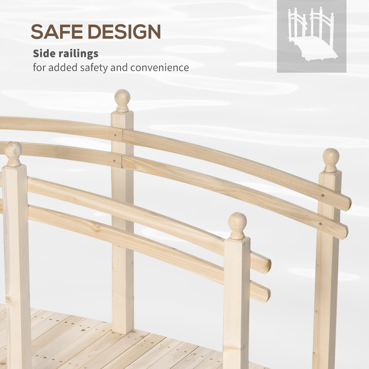 Outsunny 7.5' Wooden Arch Garden Bridge, Safety Rails for Backyard Ponds, Creeks, Streams, Natural Aosom