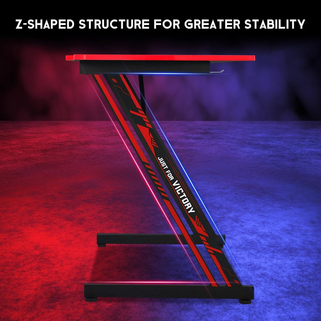 XXkseh 39 Inch Gaming Desk Z-Shaped Computer Gaming Workstation with Headset Hook Home Office Desk, Ergonomic Small Gaming Table and Small Desk with Footbed, MDF Desktop and Metal Frame, Red XXkseh