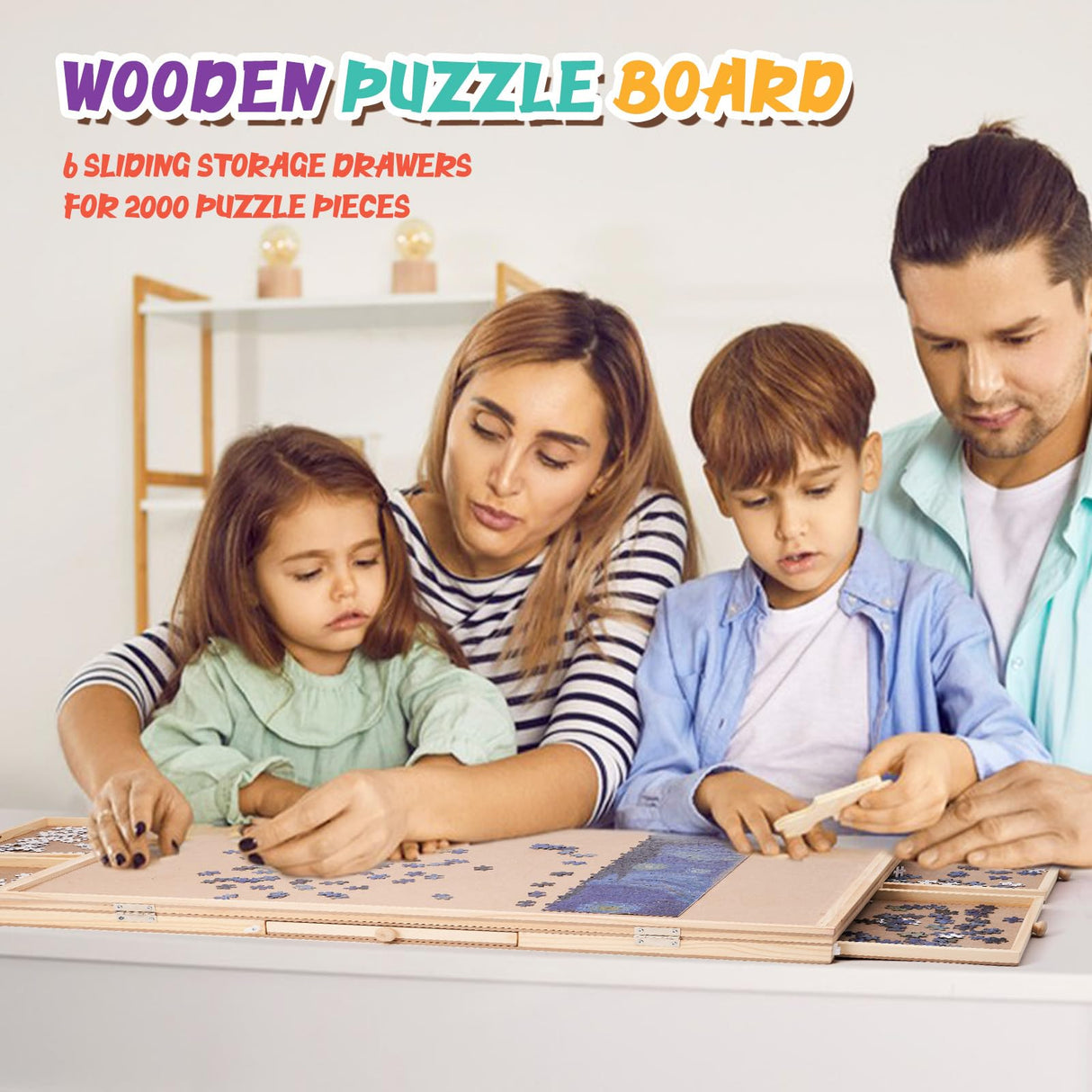 Miereirl 1500 Pieces Wooden Puzzle Table with 6 Drawers and Cover, Adult Portable Puzzle Board 35.43” x 23.43” Rotating Wooden Jigsaw Puzzle Plateau Used for Puzzle Storage and Sorting Miereirl