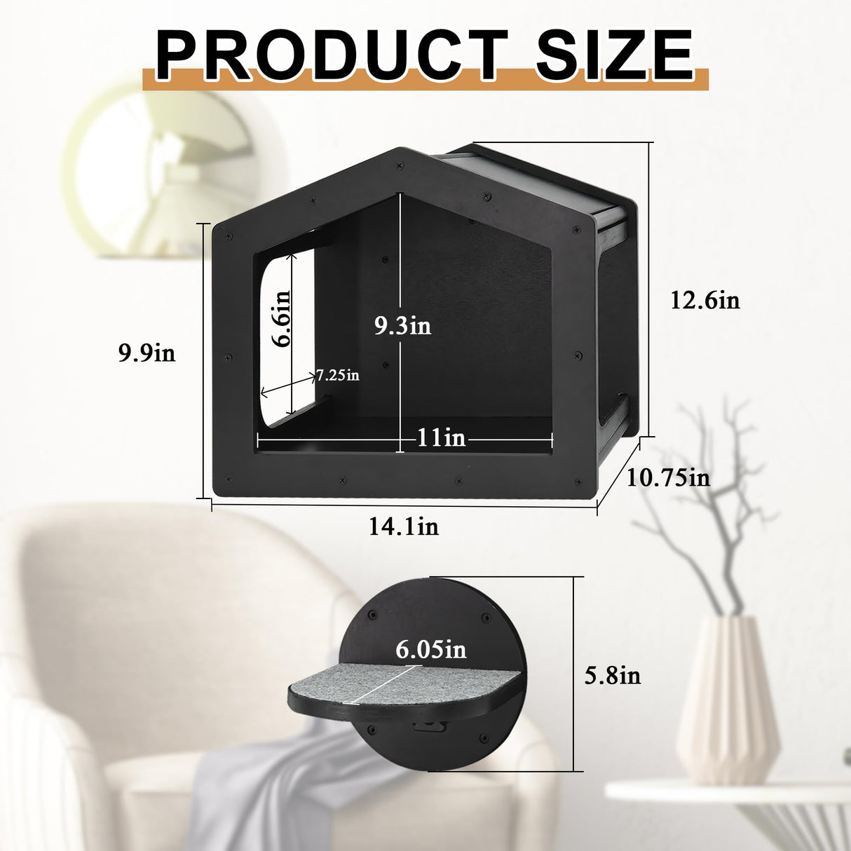 Cat Wall Shelves and Perches - House Fit for Cats Up to 25Lbs, 1 Condo and 3 Large Steps With Scratching Pad, Climbing Shelf for Indoor, Furniture ugiftt