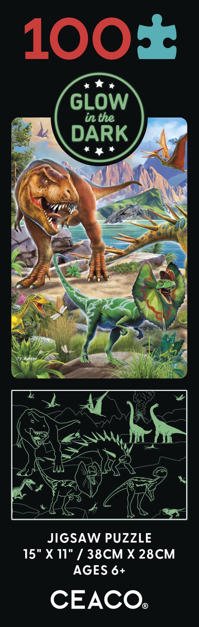 Ceaco - Glow in The Dark - Dinoland - 100 Piece Jigsaw Puzzle Ceaco