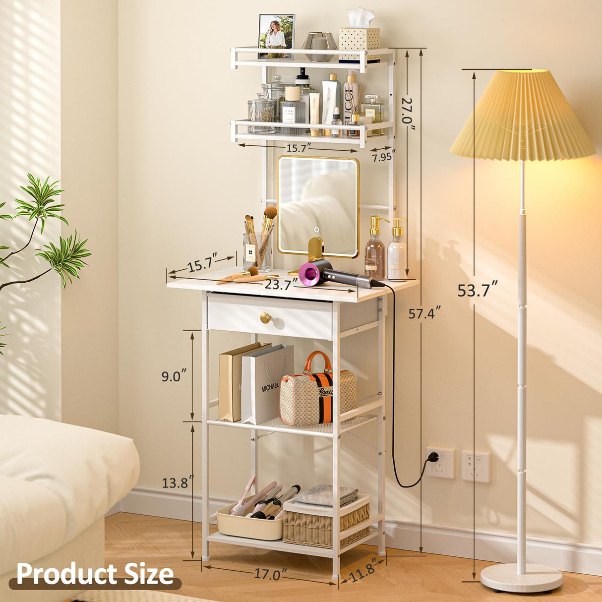 3IngSeagulls Small Vanity Desk Without Mirror, Makeup Vanity Table for Small Space, Compact White Dressing Table with Fabric Drawers, Makeup Vanity with Storage for Bedroom, White, 23.6in(W) 3IngSeagulls