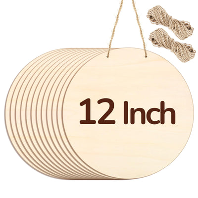 Philorn 12Pcs Wood Circles for Crafts 12 Inch Unfinished Wooden Door Hanger Sign, DIY Wood Blanks Rounds for Cutouts, Cricut Projects, Burning, Painting