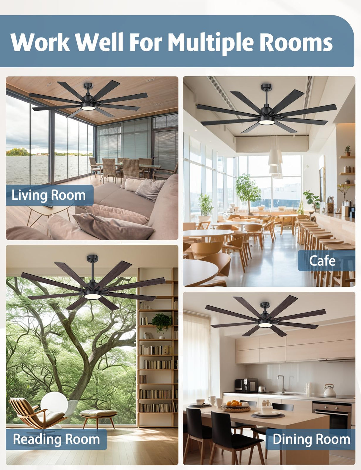 Autoday 72 Inch Large Ceiling Fans with Lights and Remote - Wood/Matte Black Ceiling Fan, Quiet DC Motor, 3 CCT, Modern Dimmable LED Lighting & Large Ceiling Fans for Living Room Patio, Indoor/Outdoor Autoday