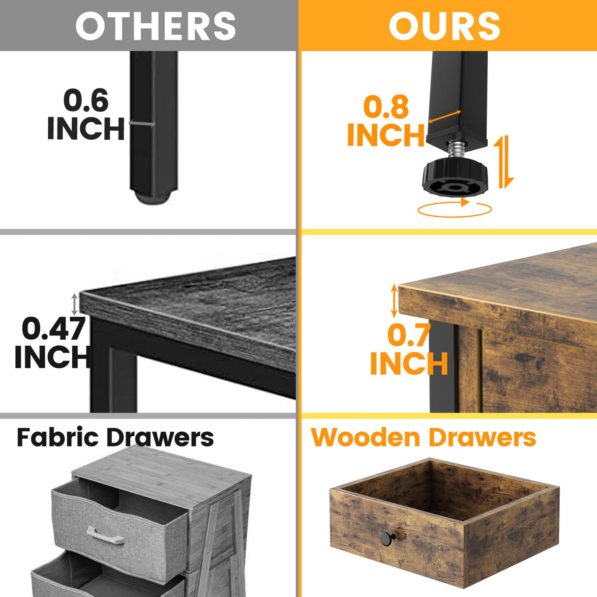 Night Stand Set of 2, Bedside Table with Drawers, Modern End Side Table with Storage Shelves, Versatile Nightstands for Bedroom Living Room Sofa Couch, Wood Metal Bedroom Furniture, Rustic Brown CALERTAIN