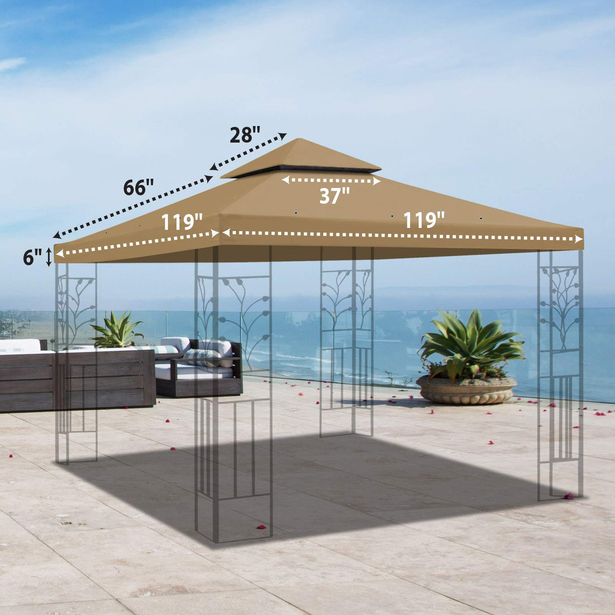 YardGrow 10x10 FT Gazebo Replacement Canopy Top Cover 2-Tiered Upgraded Patio Sunshade UV Protection, Canopy Cover ONLY (Tan) YardGrow