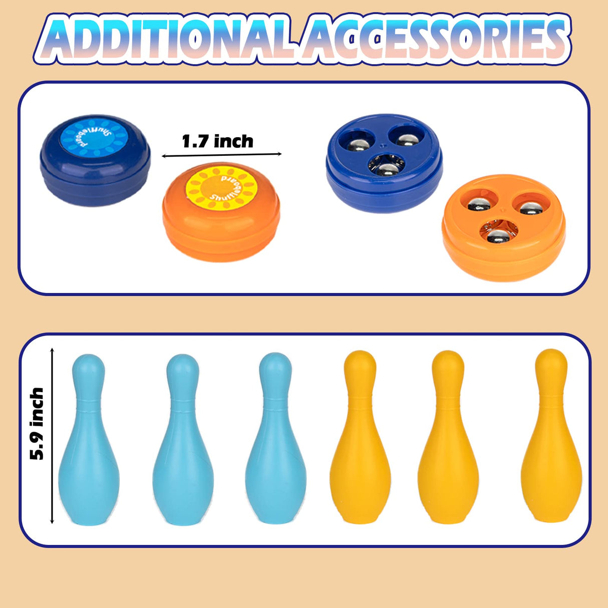 JstFrU Portable Indoor Shuffleboard Table Game, Curling Game and Bowling Game 3 in 1 Board Game Set,with 11.7 Foot Game Mat,2 Cues,8 Curling Rocks,6 Bowling Pins,Fun Family Game JstFrU