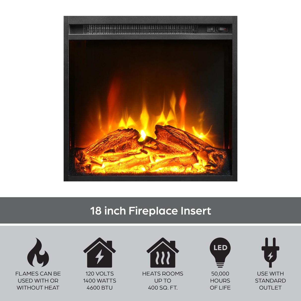 Ameriwood Home Chicago Fireplace TV Stand for TVs up to 50 Inch, Replaceable Electric Fireplace Insert Heater, Realistic Log and Flame Effect, For Living Room or Bedroom, Black Oak Ameriwood Home