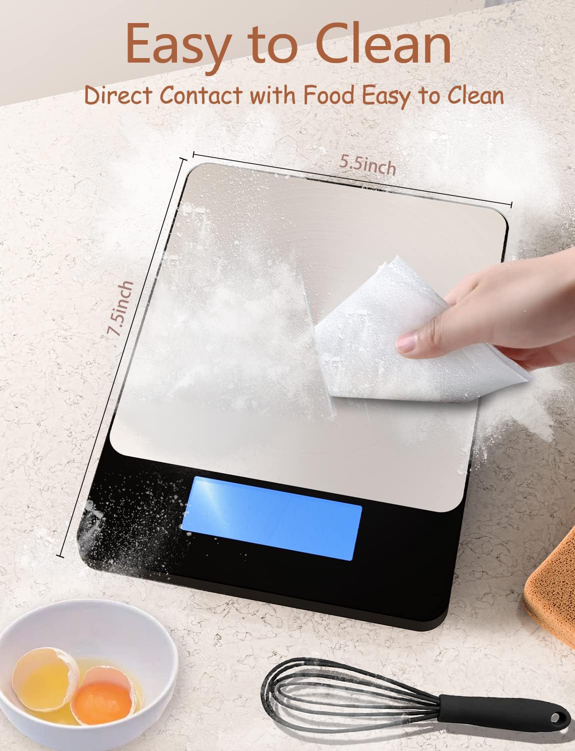 Food Scale -33lb Digital Kitchen Scale for Food Ounces Grams Rechargeable 304 Stainless Steel,Batteries and Type-C Charging | Perfect for Meal Prep, Cooking, and Baking, Black GGQ