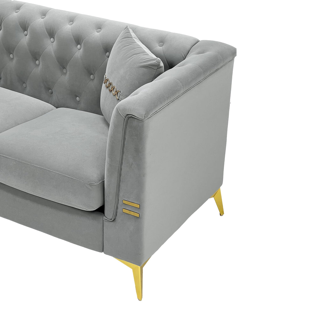 UDiaoszAM 3 Seater 82" Chesterfield Sofa, Wide and Thick Cloud Couch with Tuxedo Arm Tufted Back, Plush Velvet Fabric Sofa Comfy Couches for Living Room with Two Pillows (2, Grey) UDiaoszAM