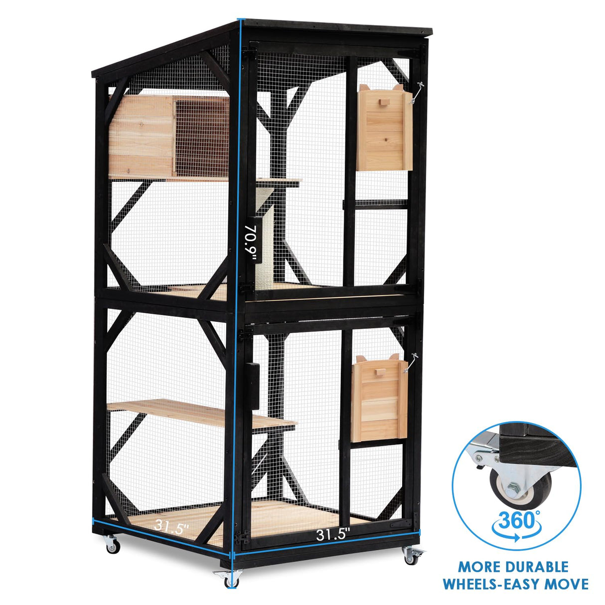 Luyitton 4 Tiers Cat Catio Cat House Outdoor Cat Enclosure Window Large Outside Patio with Removable Floor, Scratching Post Sisal Ball 4 Wheels Waterproof Roof luyitton