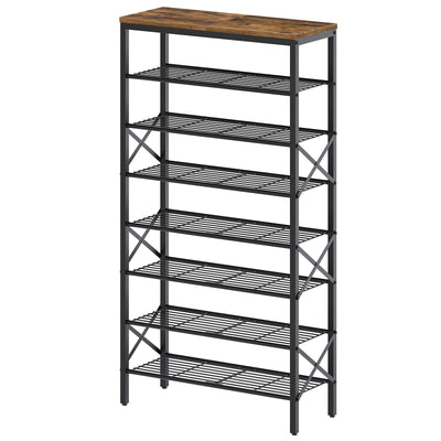 YATINEY 8 Tier Shoe Rack, Shoe Storage Organizer, Large Capacity Shoe Shelf Holds 32 Pairs of Shoes, Durable and Stable, for Entryway, Hallway, Closet, Dorm Room, Rustic Brown SS08BR