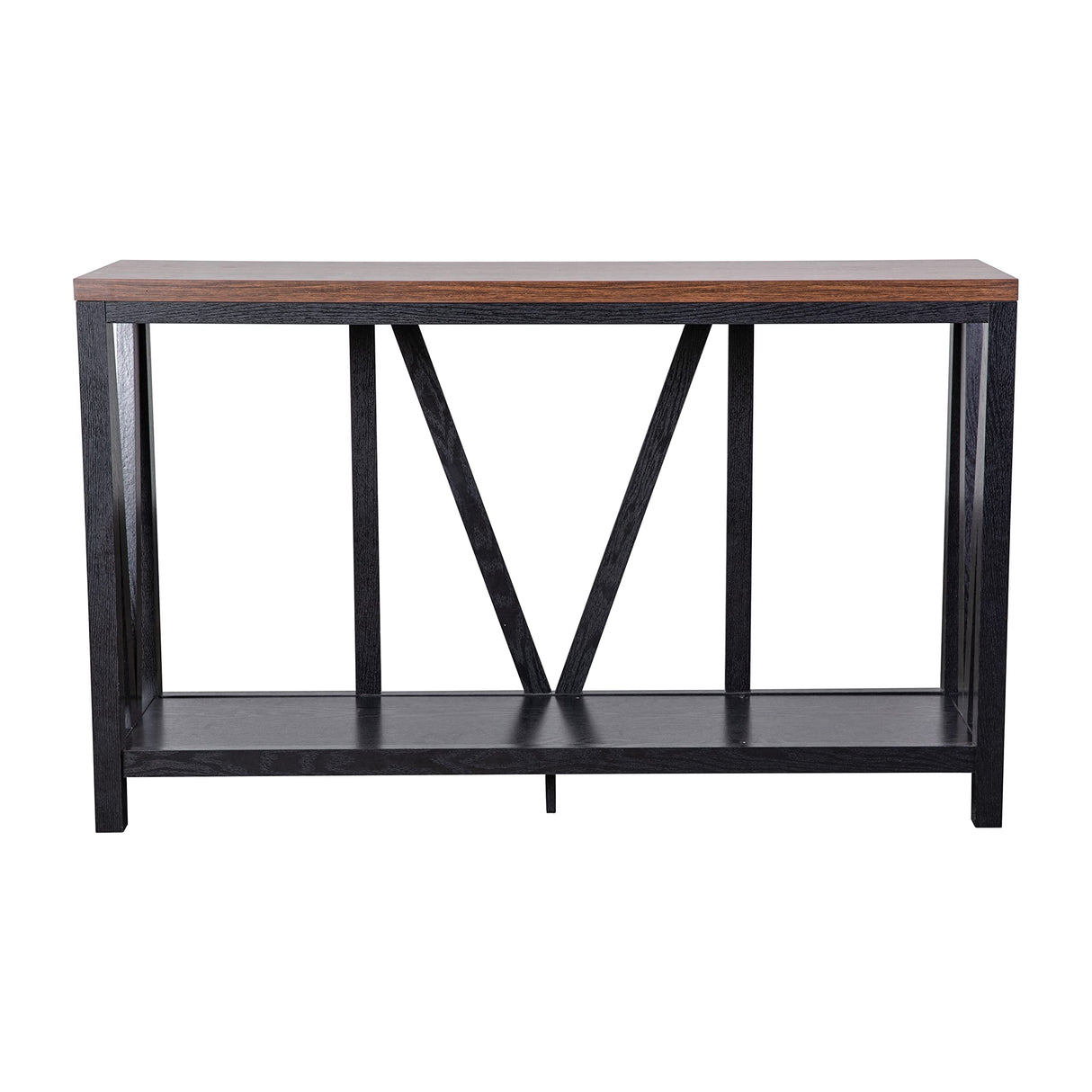 BizChair Farmhouse 2-Tier Console Table - Black Finish Engineered Wood Frame - Walnut Finish Tabletop - for Entryway or Living Room BizChair