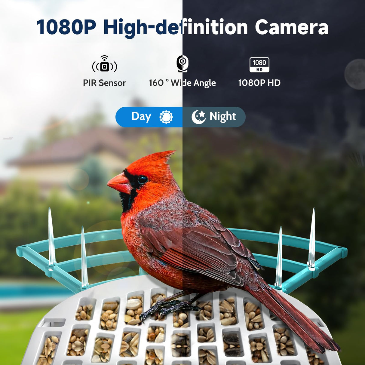 BYRANKE Bird Feeder with Camera, Bird Feeders for Outdoors with Solar Panel, Bird Feeder Camera with AI Bird Identification, Squirrel Proof Bird Feeders, Ideal Gift for Bird Lovers, Blue BYRANKE