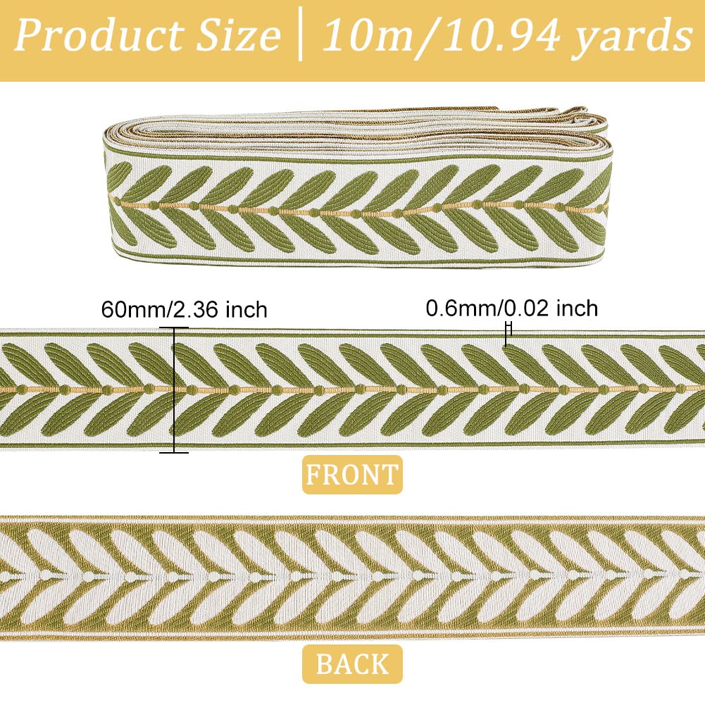 OLYCRAFT 10.9Yards Jacquard Ribbon Trim 2.4 Inch Leaf Pattern Jacquard Polyester Ribbons White Green Leaf Jacquard Woven Embroidery Trim for DIY Sewing Crafts Handmade Bag Belts Clothing Decoration OLYCRAFT