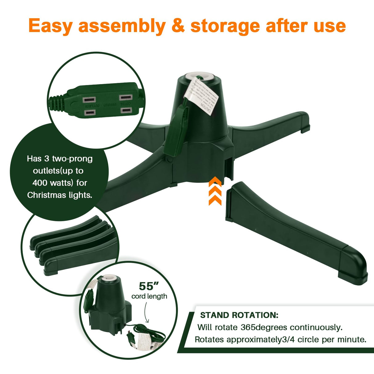 360-Degree Rotating Christmas Tree Stand,Up to 7.5ft and 80 pounds Artificial Tree,with 3 Settings Trunk Diameter LAMPHOME