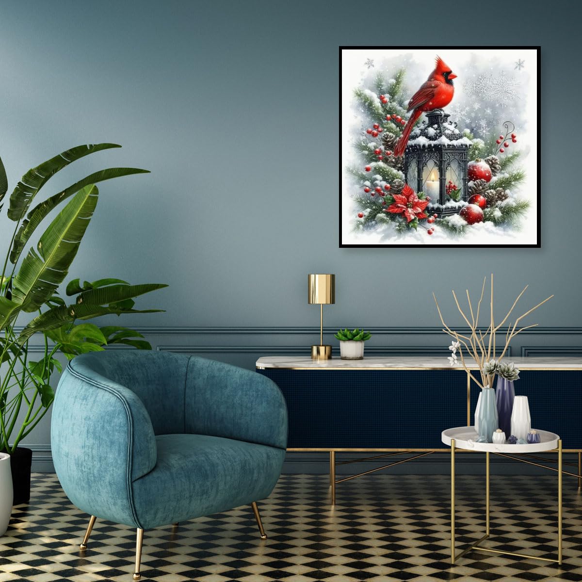 MOMDEDP Christmas Cardinal Diamond Painting Kits for Adults, 5D Light Diamond Art Painting by Numbers Kits, DIY Winter Diamond Dots Art Kits Full Round Drill Bird Diamond Paintings for Decor12x12 in MOMDEDP