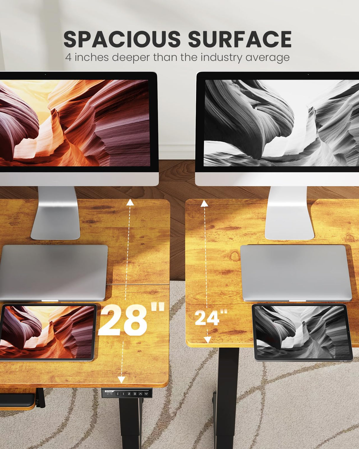 ErGear Large Electric Standing Desk with Keyboard Tray, 63x28 Inches Large Adjustable Height Sit Stand Up Desk, Home Office Desk Computer Workstation, Vintage Brown ErGear