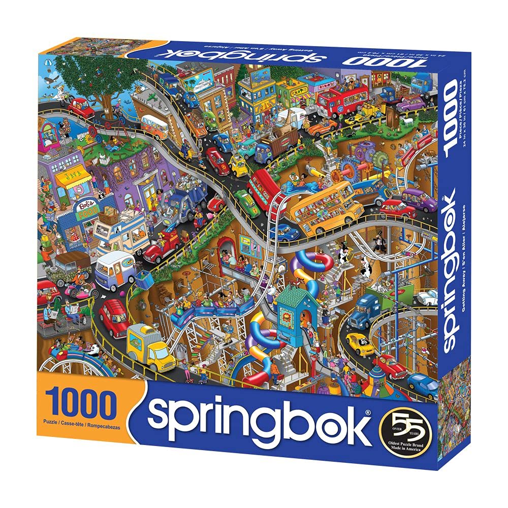Springbok - Getting Away - 1000 Piece Jigsaw Puzzle- Cartoon Illustration of Transportation to Challenge Your Brain Springbok