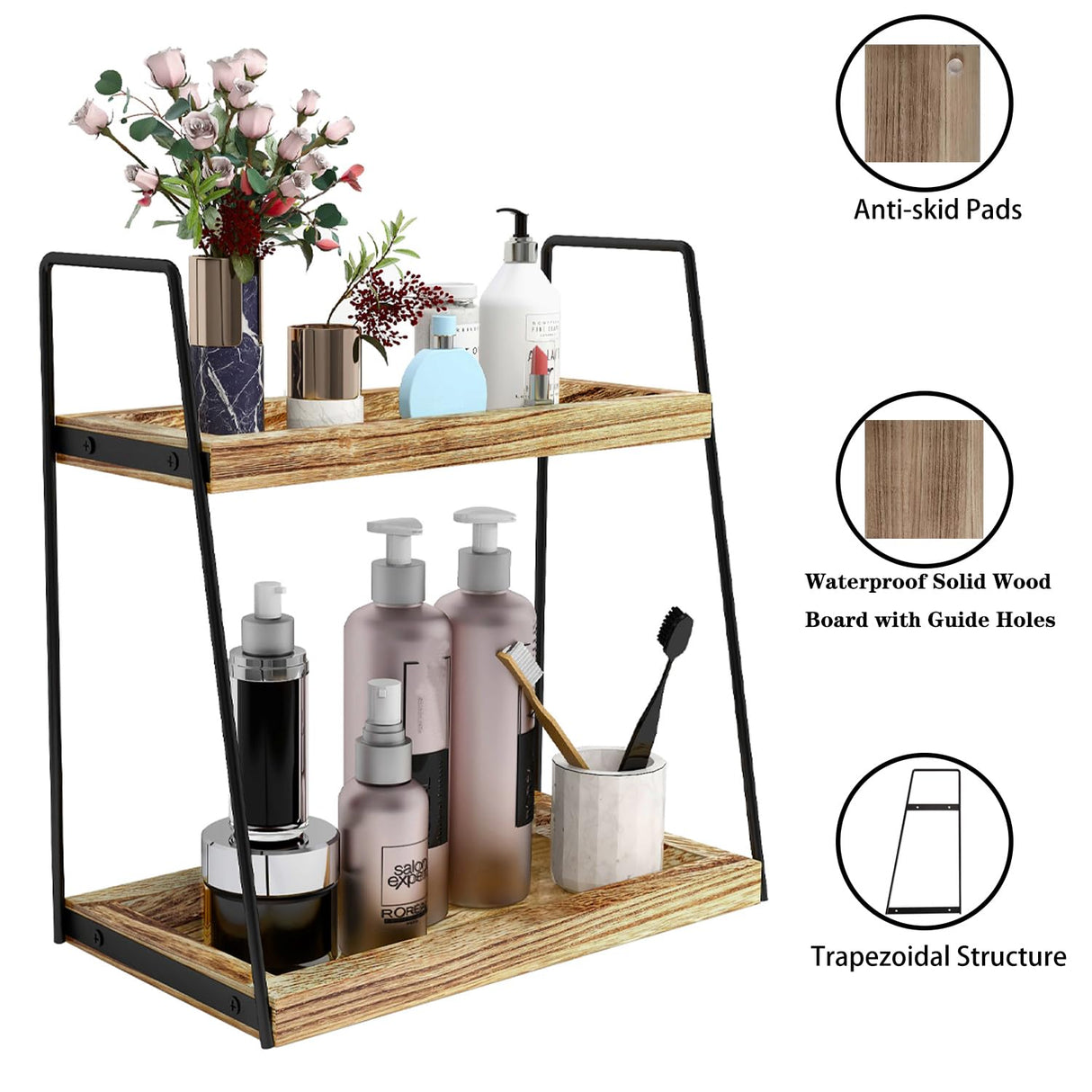 Dorhors 2 Tier Bathroom Counter Organizer Storage,Vanity Organizer for Bathroom Counter,Wood Standing Rack for Kitchen Dorhors